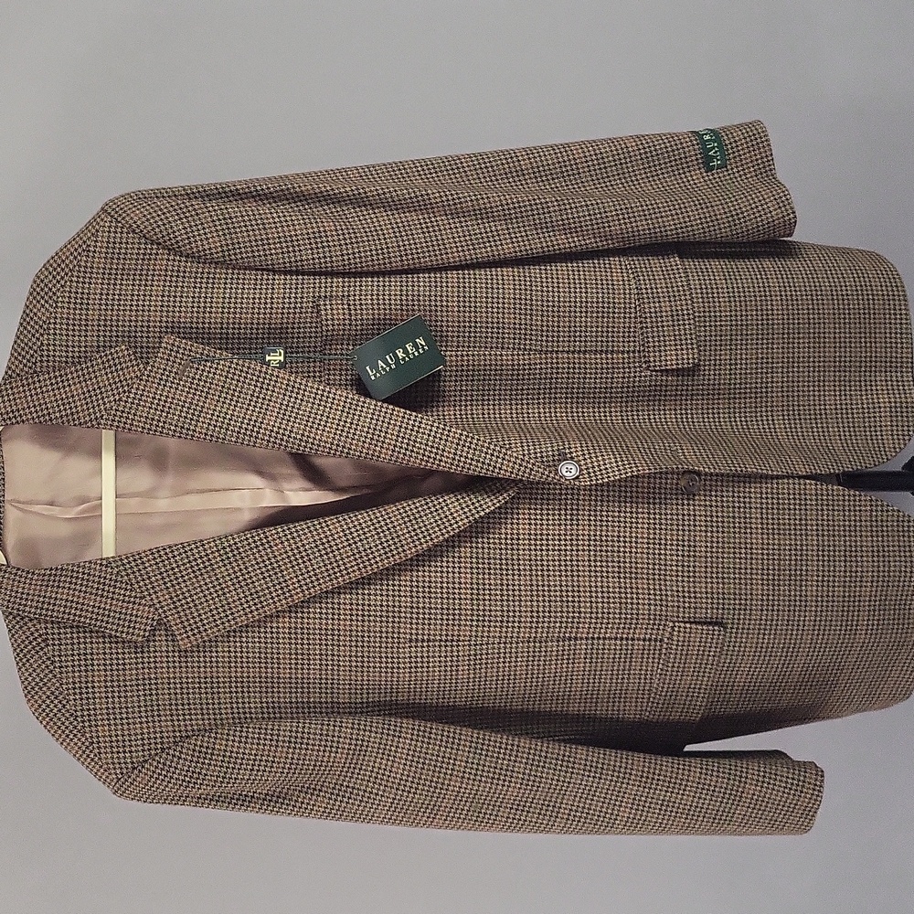 Lauren Ralph Lauren Houndstooth Plaid Sports Coat/Blazer 100% Lambs Wool,Size46R